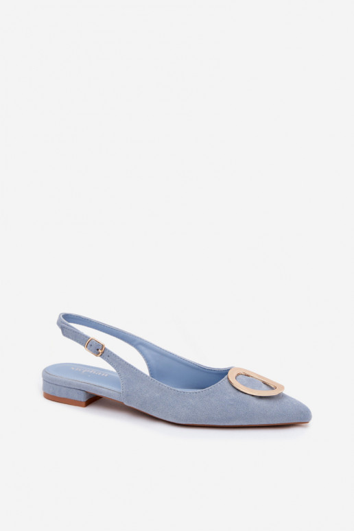 Sandales pour femmes avec un talon large et des ornements de couleur bleue par Sparkle