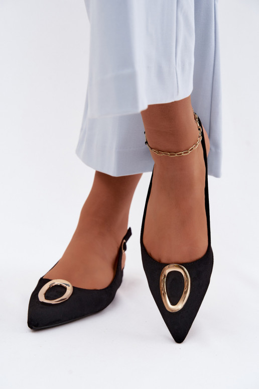 Sandales pour femmes avec un talon large et des ornements de couleur noire par Sparkle