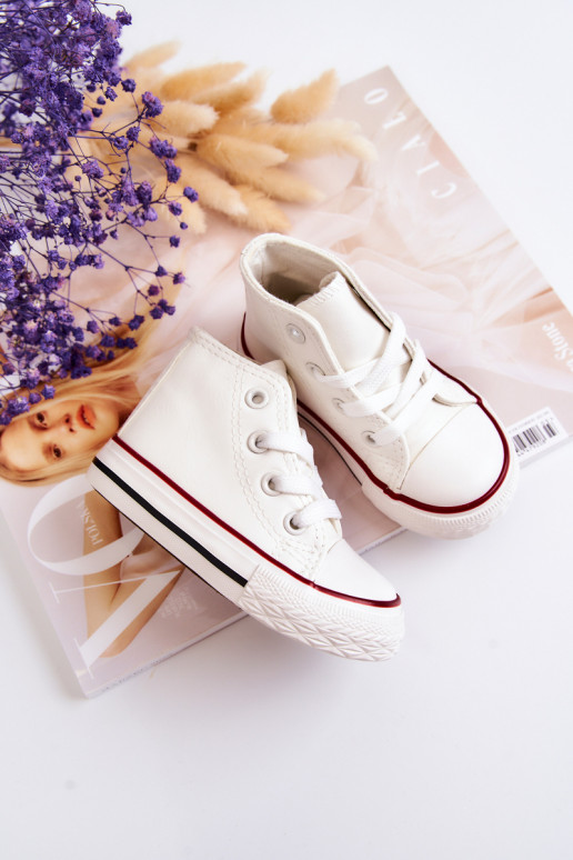 Kinder weiße Leder High-Top-Sneaker Tai turirney
