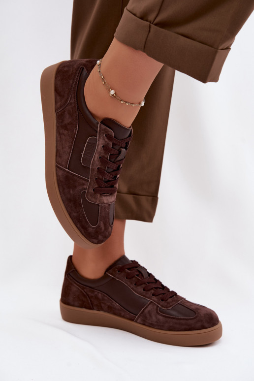 Wildleder Sneakers Damen Schuhe Vinceza 7933 in Schokoladenfarbe