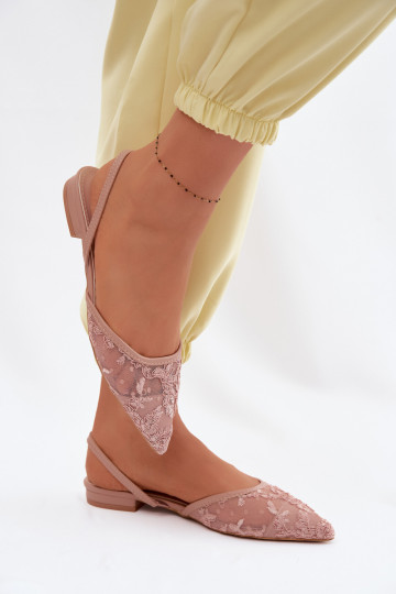 Roze mesh sandalen met veters en brede hak Selissey