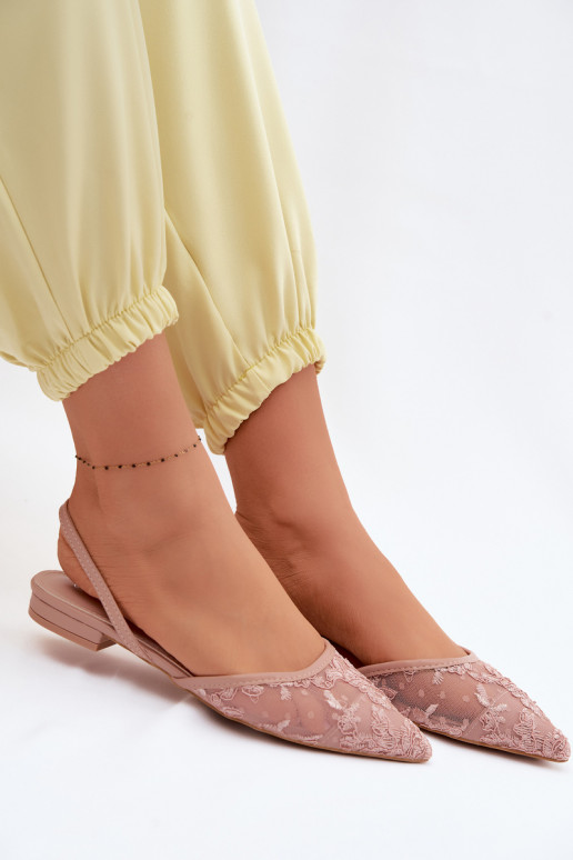Roze mesh sandalen met veters en brede hak Selissey
