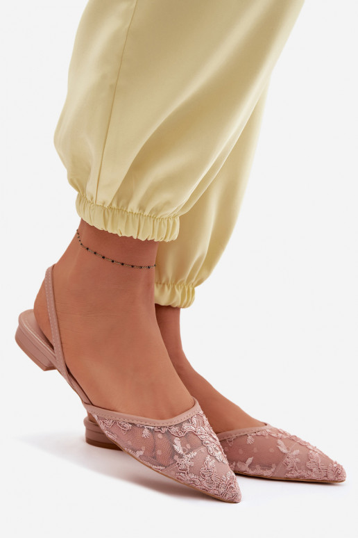 Roze mesh sandalen met veters en brede hak Selissey