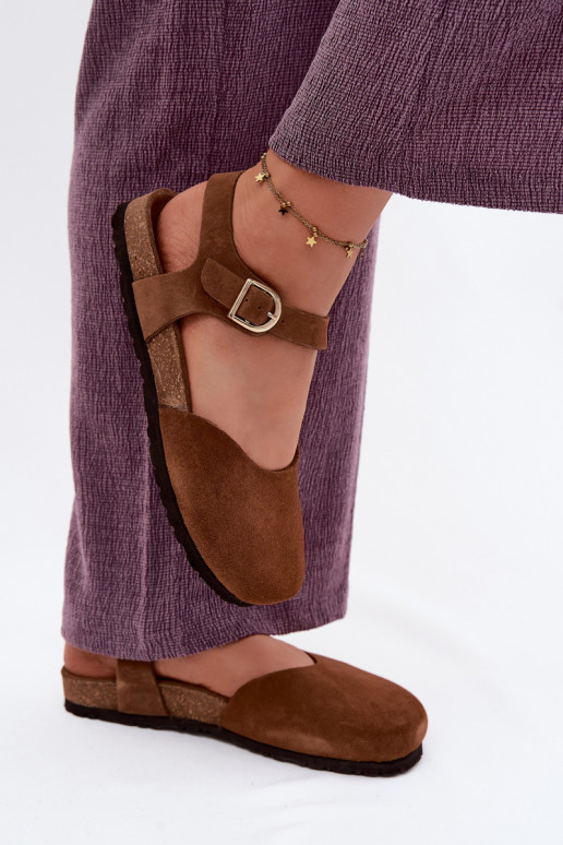 Leder-Suede Sandalen mit geschlossenen Zehen Tai turiciejka H7365-02 braun