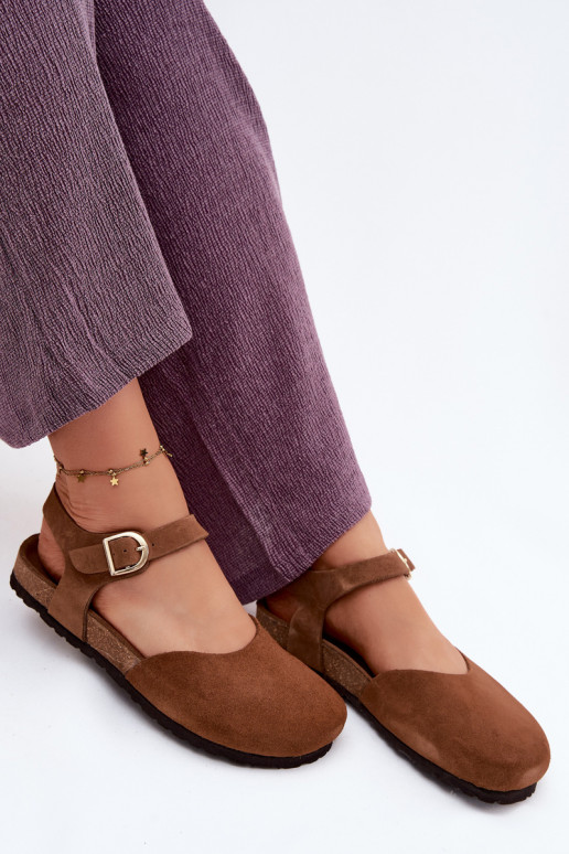 Sandales en cuir suédé avec orteils fermés Tai turiciejka H7365-02 marron