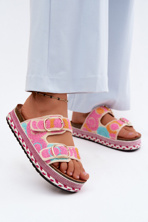 Glimma gehäkelte Slipper mit Plattform und Schnallen in Rosa