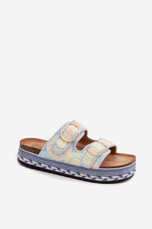 Glimma gehäkelte Slipper mit Plattform und Schnallen in Blau