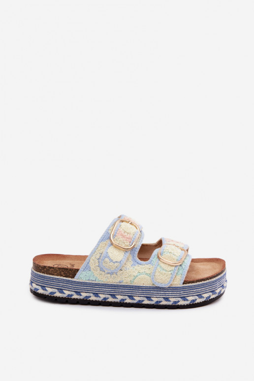 Glimma gehäkelte Slipper mit Plattform und Schnallen in Blau