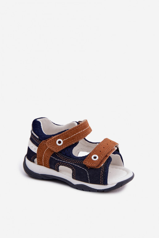 Bartek 84408-66 suède sandalen voor jongens in blauw-bruin