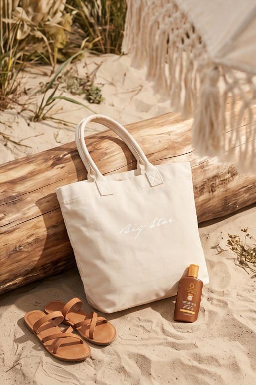 Stoffen handtas/shopper Big Star RR574237 helder zandkleurig