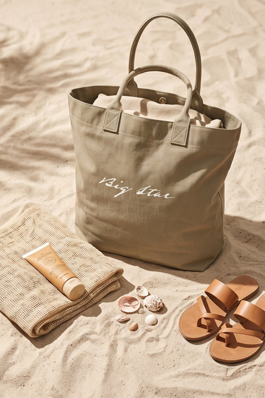 Stoffen handtas/shopper Big Star RR574235 donker zandkleurig