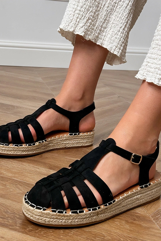 Zwarte faux suede espadrille gladiator sandalen Talejda