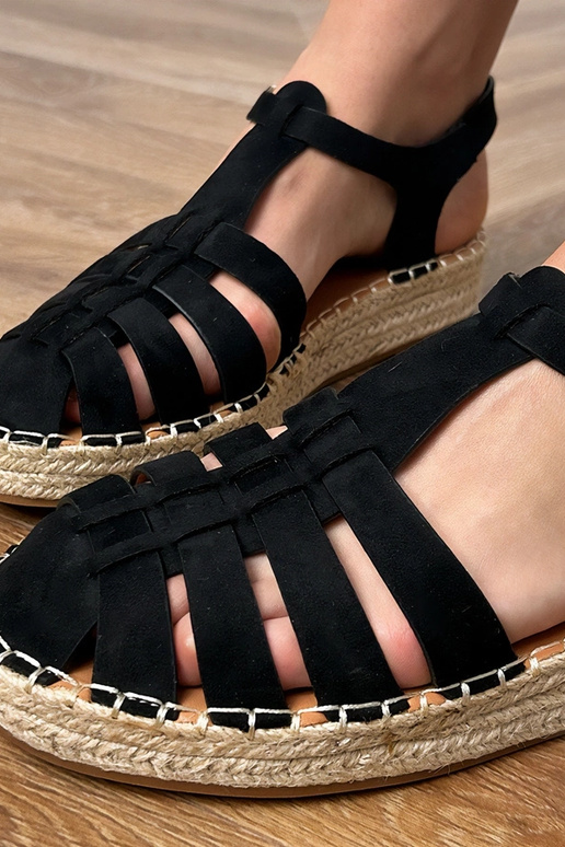 Sandales gladiateur espadrilles noires en daim synthétique Talejda