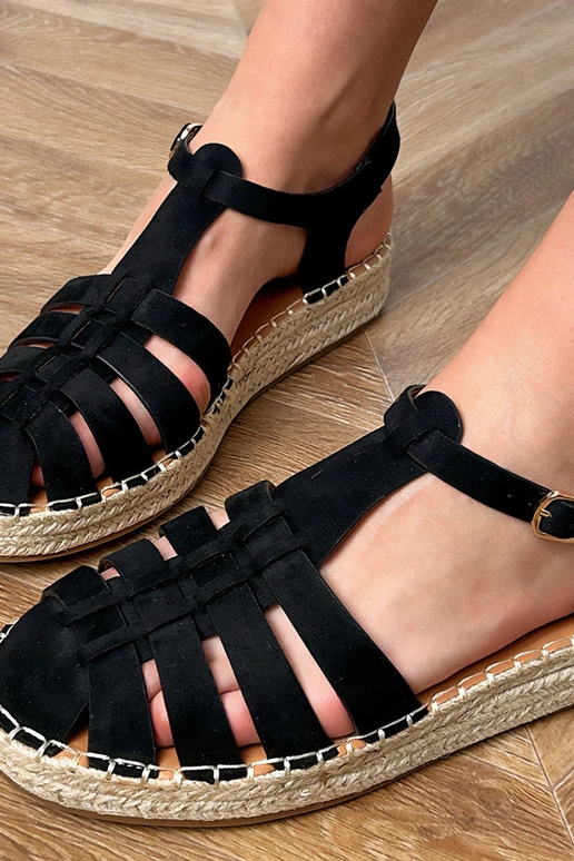 Schwarze Kunstveloursleder Espadrilles Gladiatorsandalen Talejda