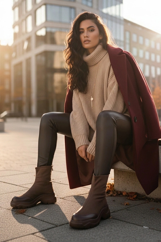 Bruine enkellaarsjes van faux suede met chunky zool Alana