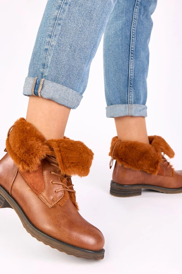 Bottines brunes avec lacets et fourrure Joyca 2