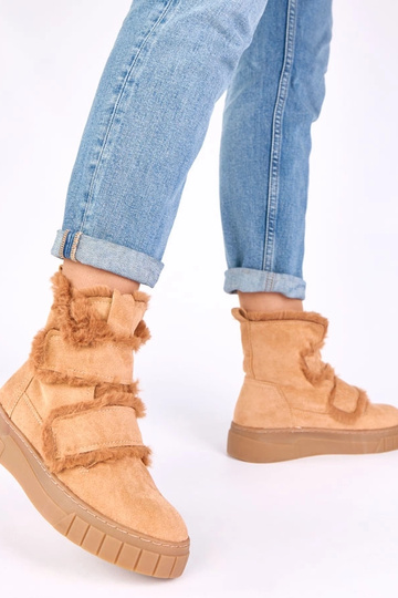 Bottines brunes avec velcro, ornées de fourrure Grace 2