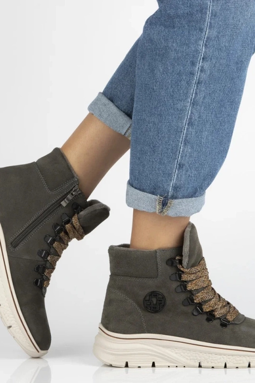 Grijze enkellaarsjes van natuurlijk suede met decoratieve veters Grega