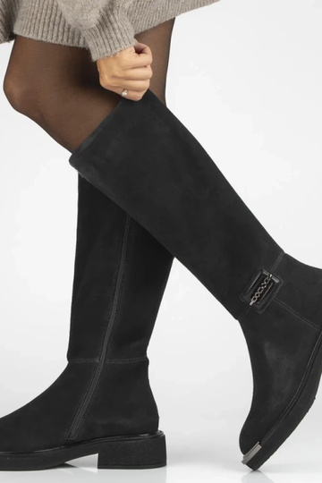 Graphitfarbene Overknee-Stiefel aus natürlichem Wildleder mit dekorativer Spitze Charlie 2