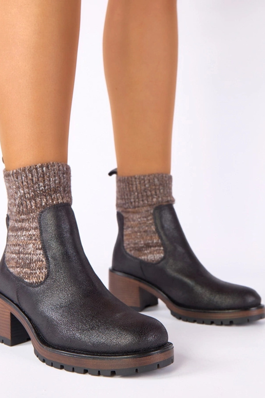 Schwarze Stiefeletten auf Blockabsatz mit Sockenartigem Schaft Lisa