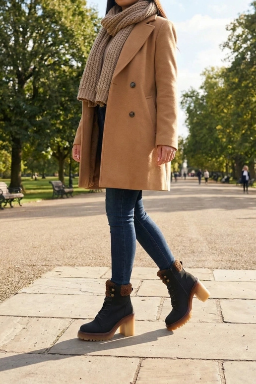 Bottines noires à talon bloc avec fourrure sur la tige Alona