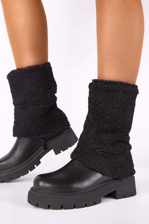 Bottines noires avec tige en tissu repliée Darlene