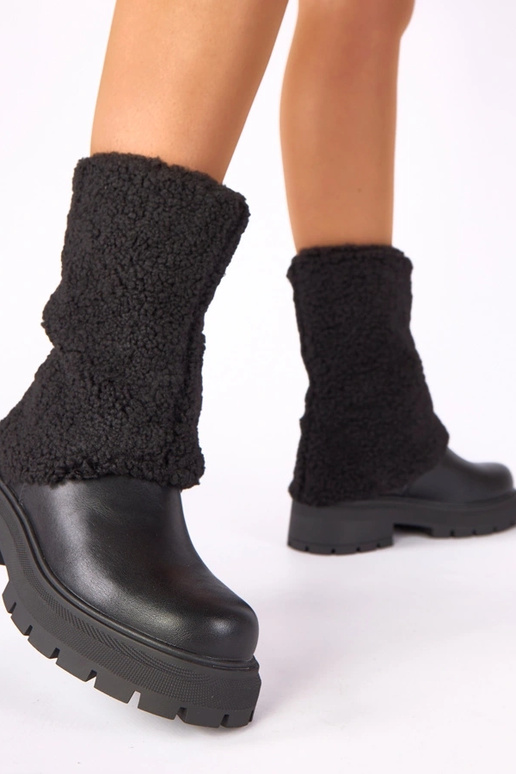 Schwarze Stiefeletten mit umgeschlagenem Stoffschaft Darlene