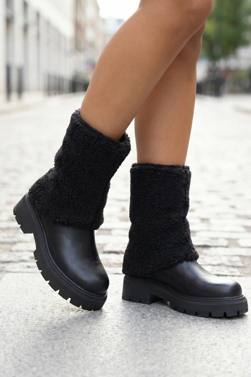 Bottines noires avec tige en tissu repliée Darlene