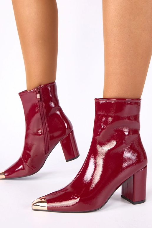 Bottines bordeaux laquées avec bout doré Marilyn