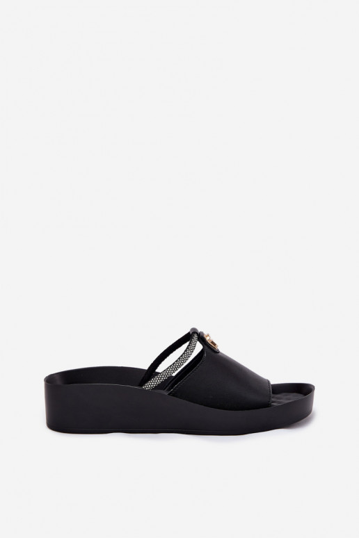 Chaussons en cuir noirs pour femmes avec talons décorés KV51-034