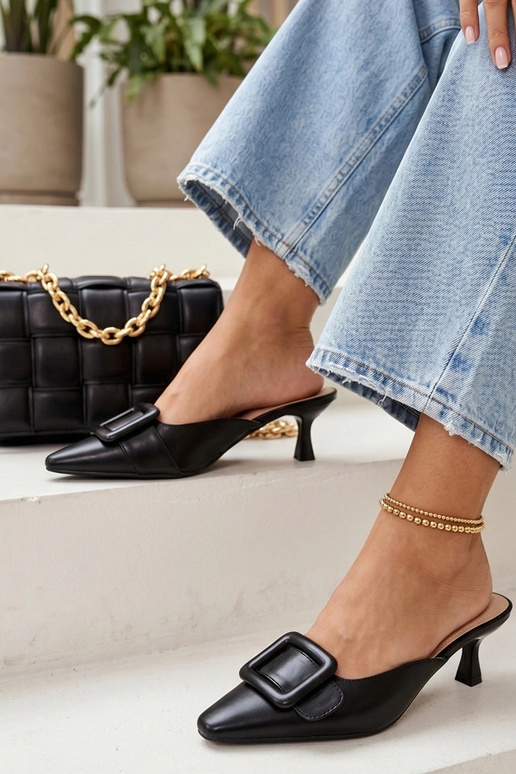 Mules noires à talons avec embellissements Luna