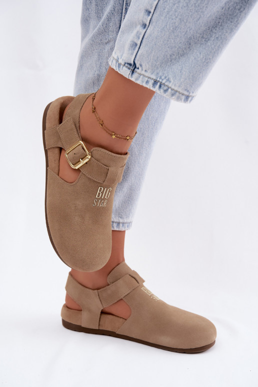 Damen-Sandalen aus natürlichem Wildleder Big Star TT274542 beige