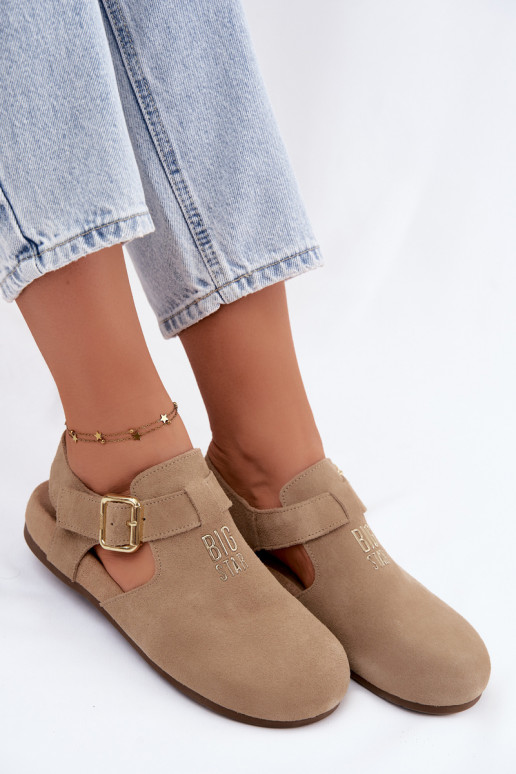 Damen-Sandalen aus natürlichem Wildleder Big Star TT274542 beige