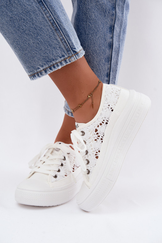 Chaussures blanches décontractées avec plateforme et éléments découpés Lee Cooper LCIN-26-44-4485