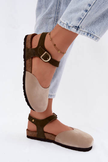 Dames sandalen van kunstsuède met gesloten neus zandkleur