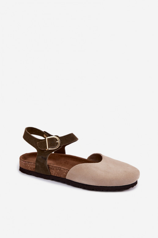 Dames sandalen van kunstsuède met gesloten neus zandkleur