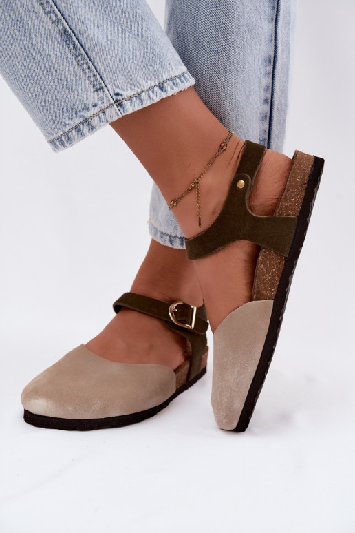 Dames sandalen van kunstsuède met gesloten neus zandkleur