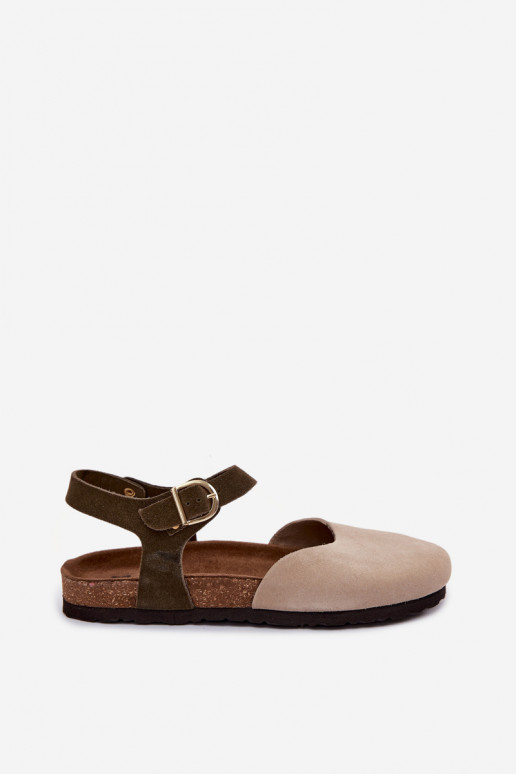 Damen Sandalen aus Kunstveloursleder mit geschlossener Spitze sandfarbe