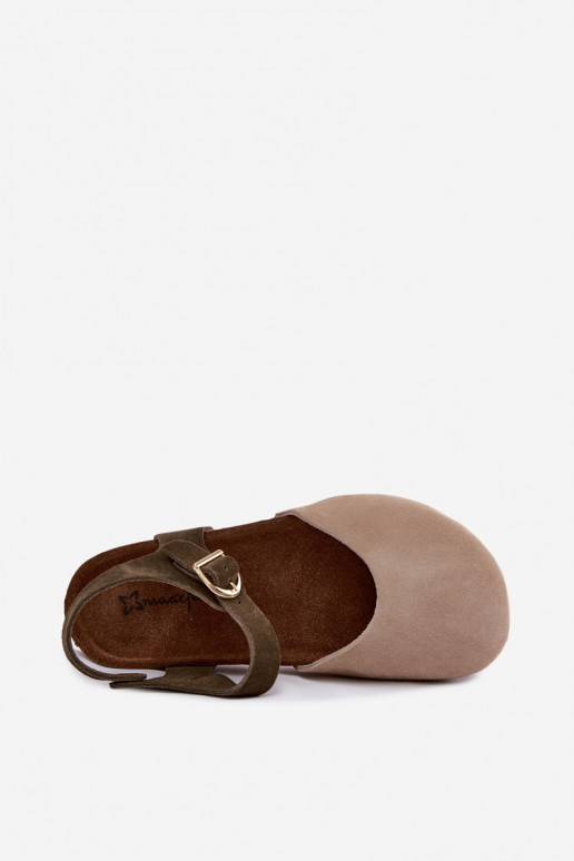 Dames sandalen van kunstsuède met gesloten neus zandkleur