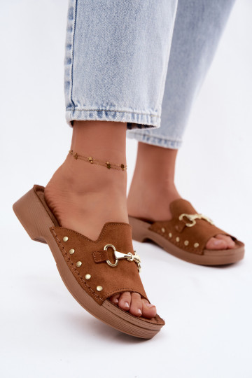Dames slippers van kunstsuède Inblu TF0002KU bruine kleur 2