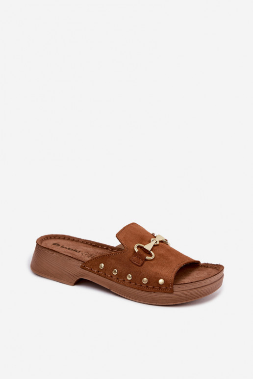 Chaussons en daim synthétique pour femmes Inblu TF0002KU couleur marron