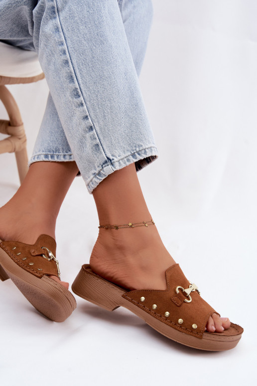 Chaussons en daim synthétique pour femmes Inblu TF0002KU couleur marron
