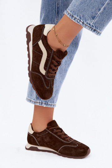 Herren-Sneaker mit Plattform aus Kunstveloursleder schokoladenfarbe