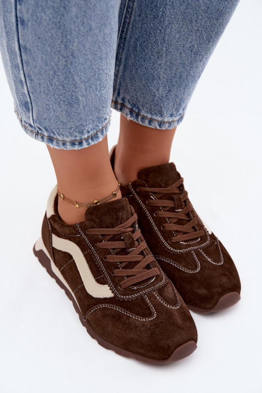 Heren sneakers met platform van kunstsuède chocolade kleur