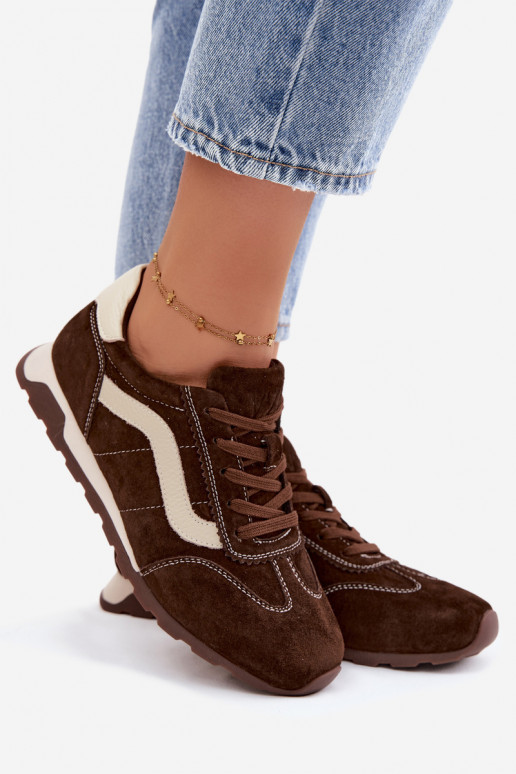 Heren sneakers met platform van kunstsuède chocolade kleur