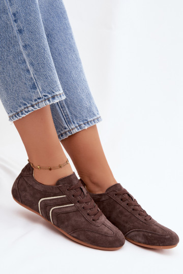 Heren sneakers van kunstsuède Sombra chocolade kleur