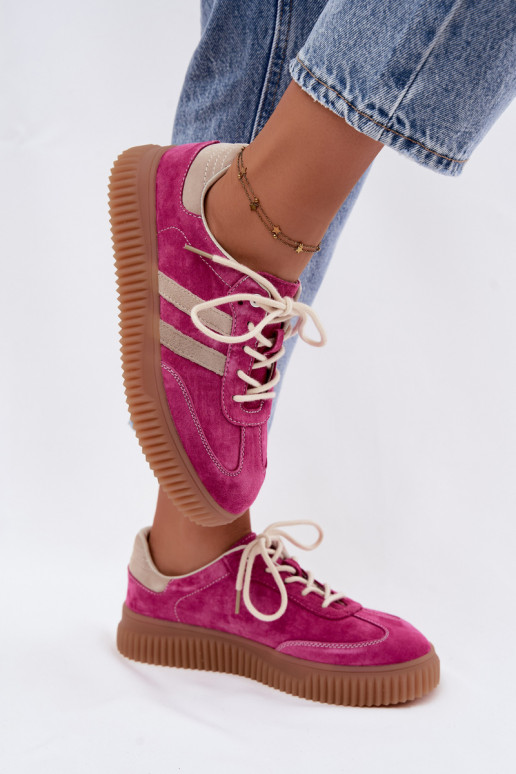 Herren-Sneaker mit Plattform aus Kunstveloursleder rosa-sandfarbe