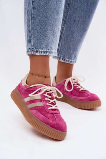 Heren sneakers met platform van kunstsuède roze-zand kleur 2