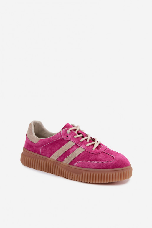 Heren sneakers met platform van kunstsuède roze-zand kleur