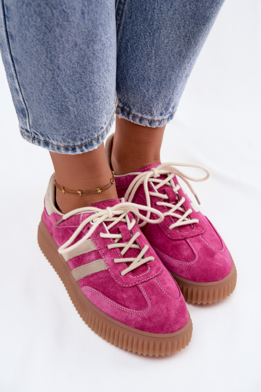 Heren sneakers met platform van kunstsuède roze-zand kleur